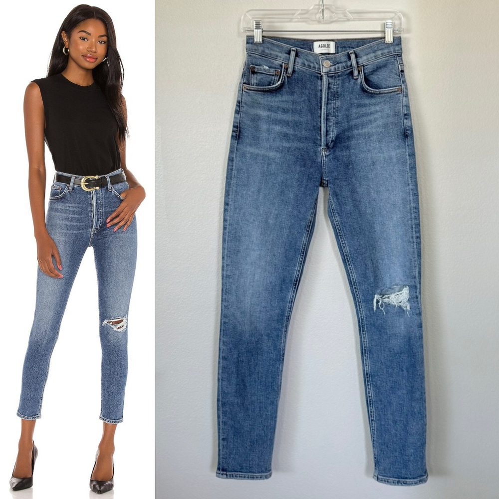 AGOLDE 25 Nico High Rise Slim Fit Jeans in Shoreline • Cropped Ankle Length